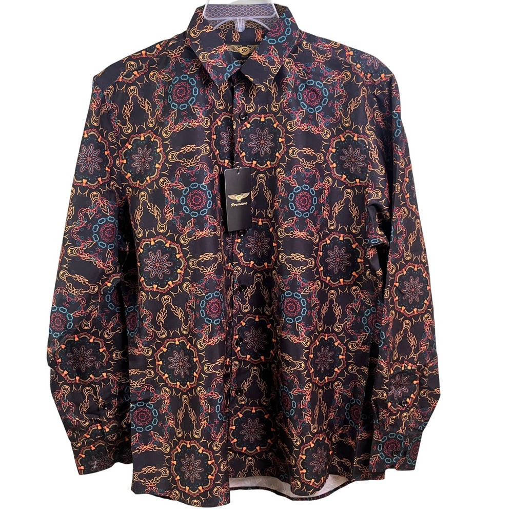 Premiere Mandala Kaleidoscope Geometric Print Long Sleeve Dress Shirt Large NWT